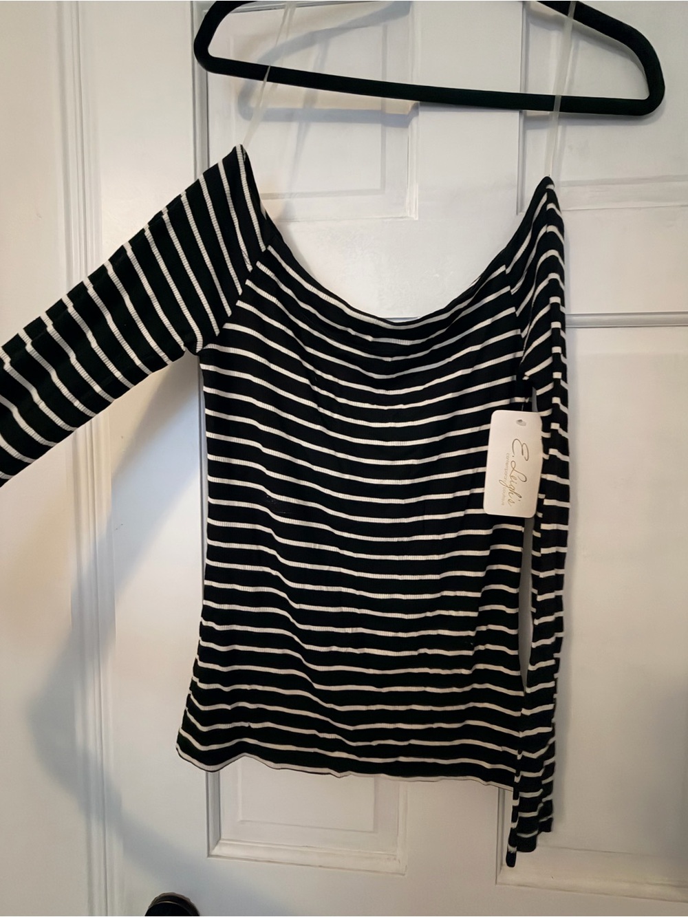 Z Supply Black & White Striped Off-Shoulder Top